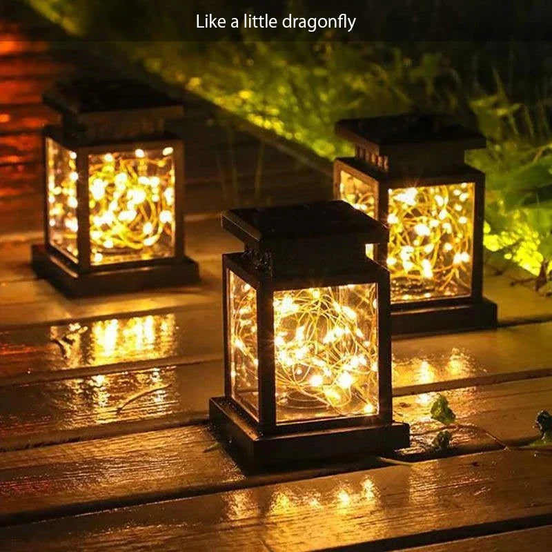 Solar Led Lantern With Wire Lights - Decorative Garden Lamp For Outdoor Areas And Patios-Homelova