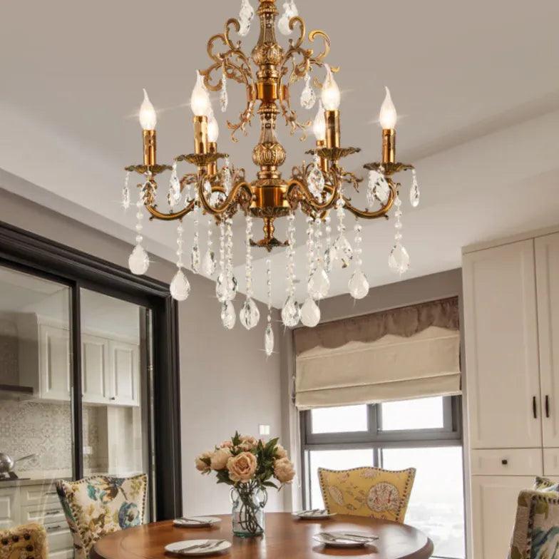Beaded Candle Gold Vintage Chandelier-Homelova