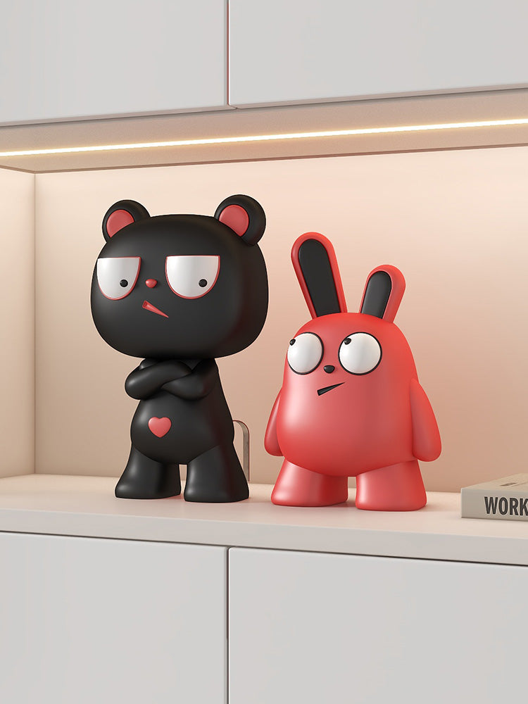 Bear And Rabbit Acting Cool Art Sculpture,Desktop Decoration, Exquisite Gifts, Shooting Props-Homelova
