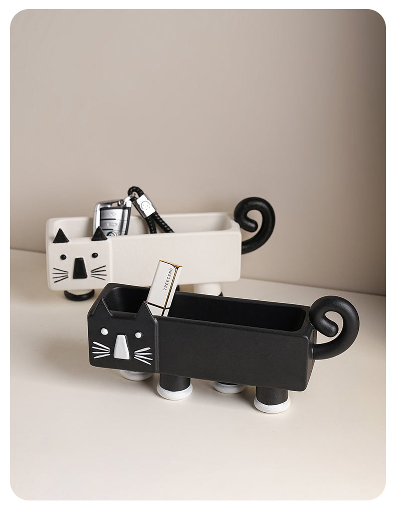 Bearded Cat Desktop Organizer, Fun Home Office Decoration Storage Box-Homelova