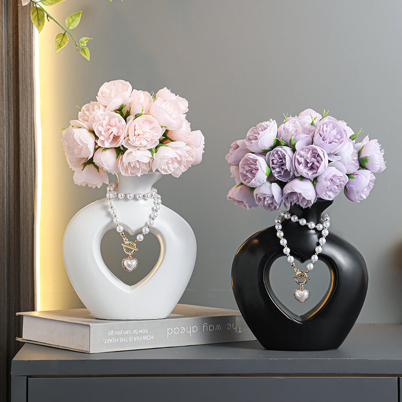 Beautiful heart ceramic vase, living room office apartment decoration ideas-Homelova