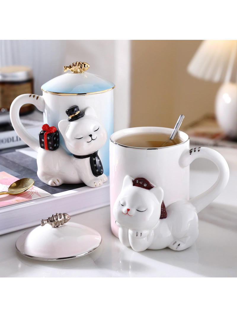 Beautiful lazy cat couple ceramic mug, creative holiday gift idea-Homelova