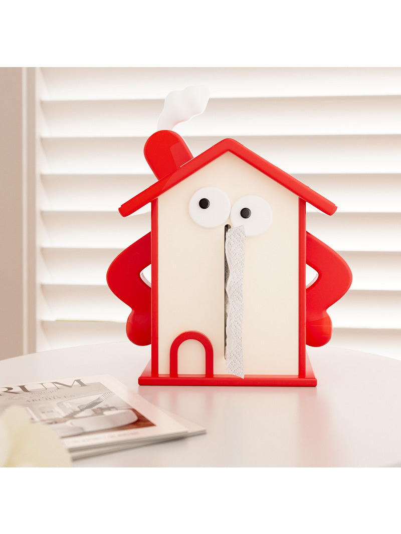 Beautiful Red House Tissue Box with Eyes - Fun and Decorative Home Accessory-Homelova