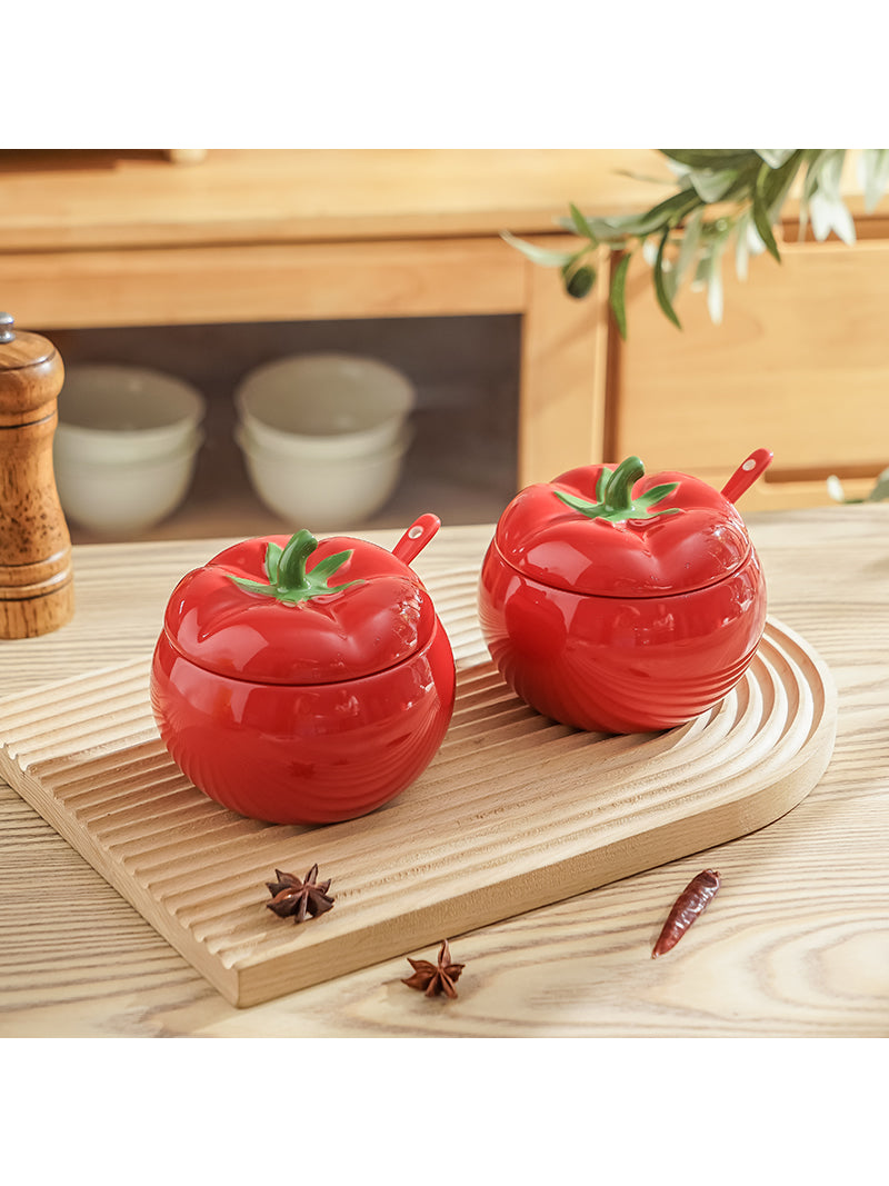Beautiful Red Tomato Spice Jar, Sugar Jar, Kitchen Decoration Ideas 2pc-Homelova