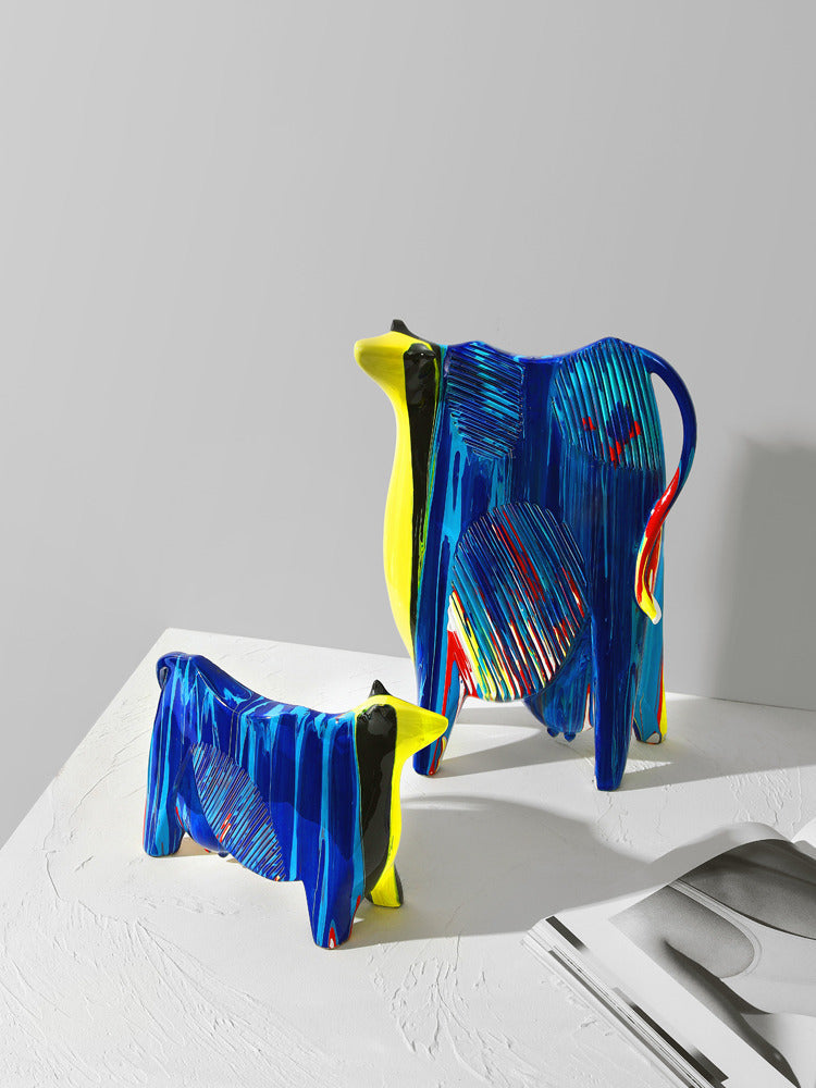 Beautifully Painted Abstract Cow Art Sculpture Ornaments, Home Office Decoration Ideas-Homelova