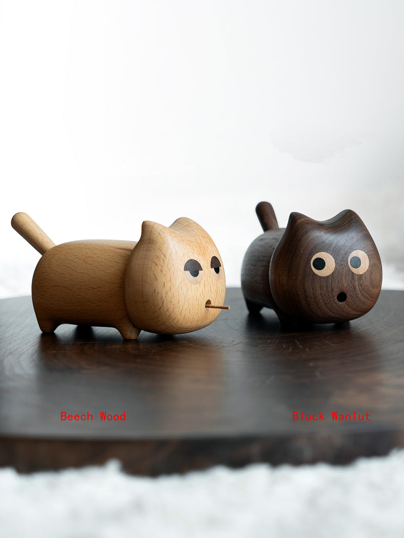 Big-Eyed Cat Wooden Toothpick Box&Holder, Fun Desktop Decoration-Homelova