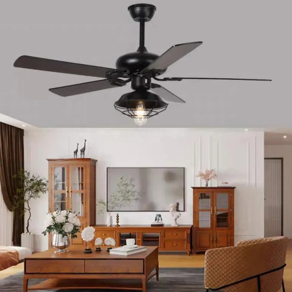 Black Metal Shade Vintage Industrial Ceiling Fan Light-Homelova