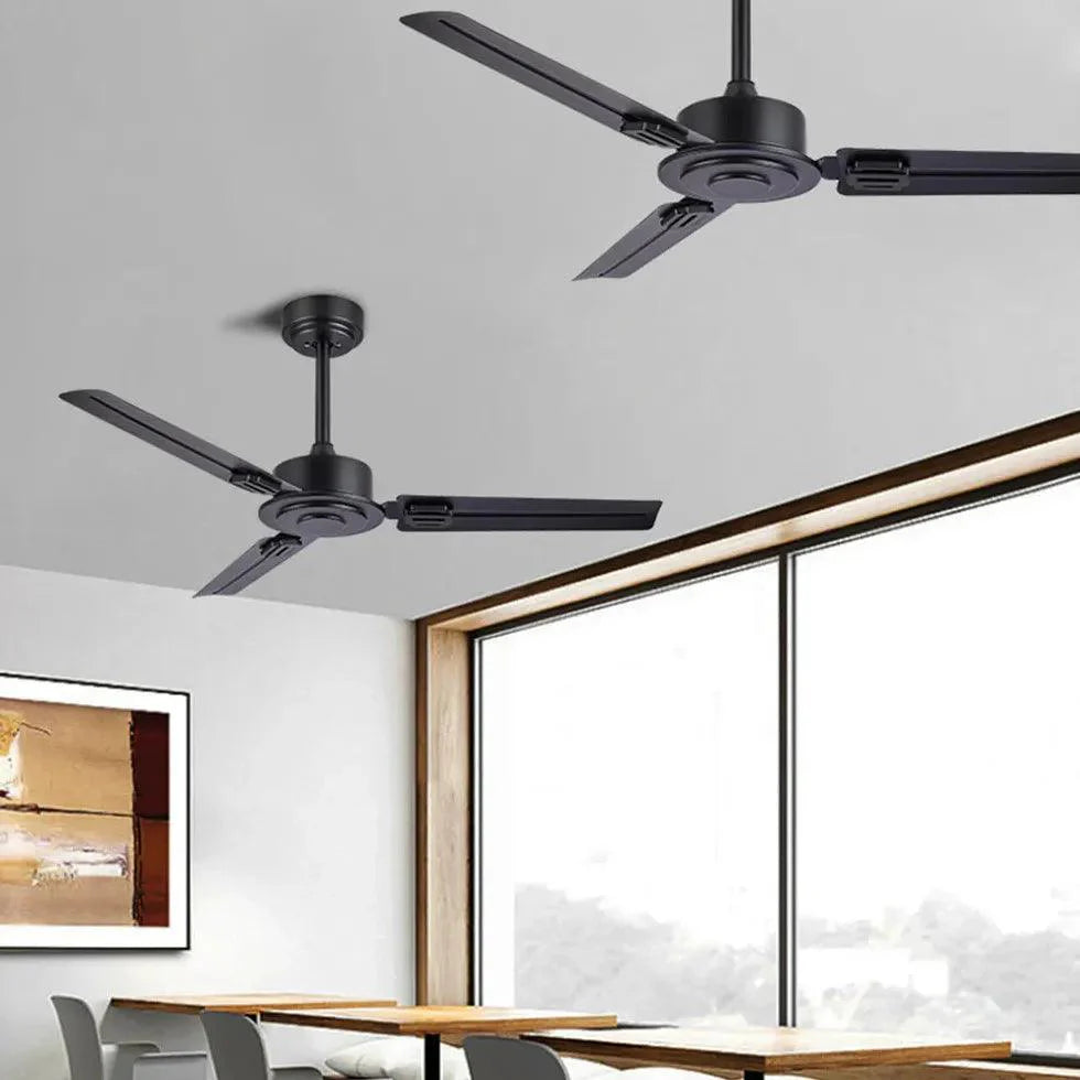 Black Three-Blade Industrial Dining Ceiling Fan-Homelova