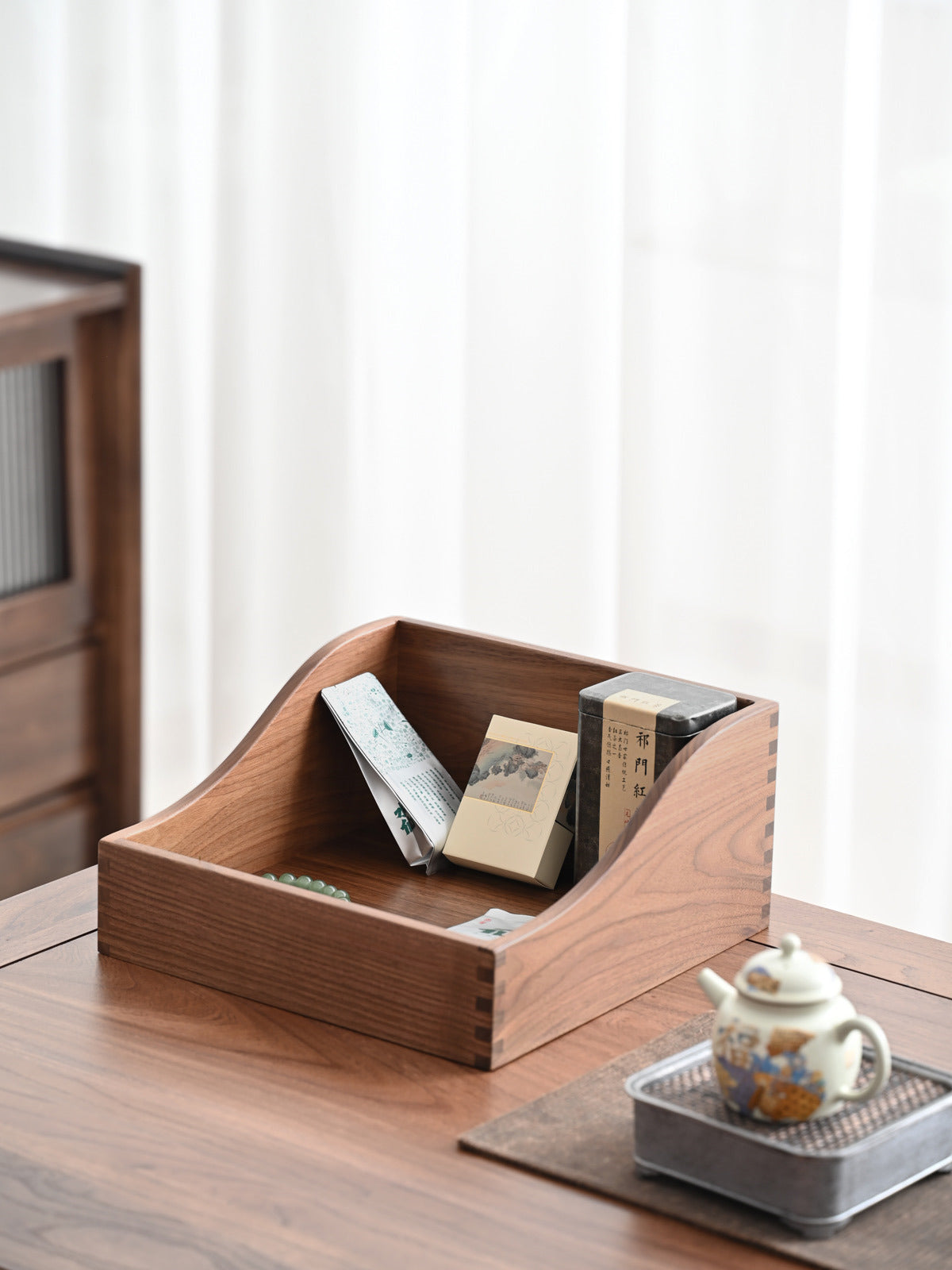 Black Walnut Desktop Storage Box, Wooden Office Organization-Homelova