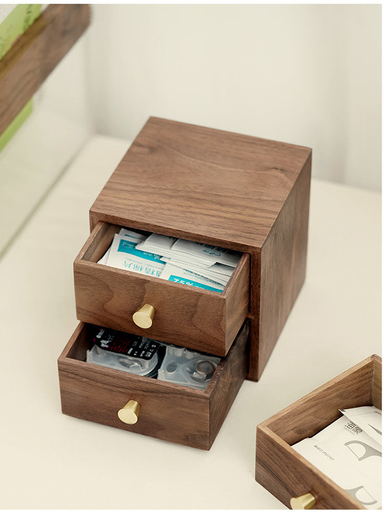 Black Walnut Double-Layer Drawer Organizer: Storage for Cosmetics and Jewelry-Homelova