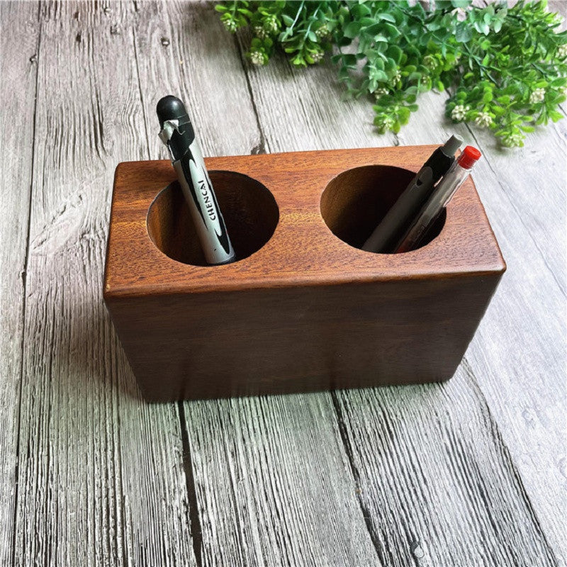Black Walnut Double-Slot Pen Holder: Wooden Desk Accessory-Homelova