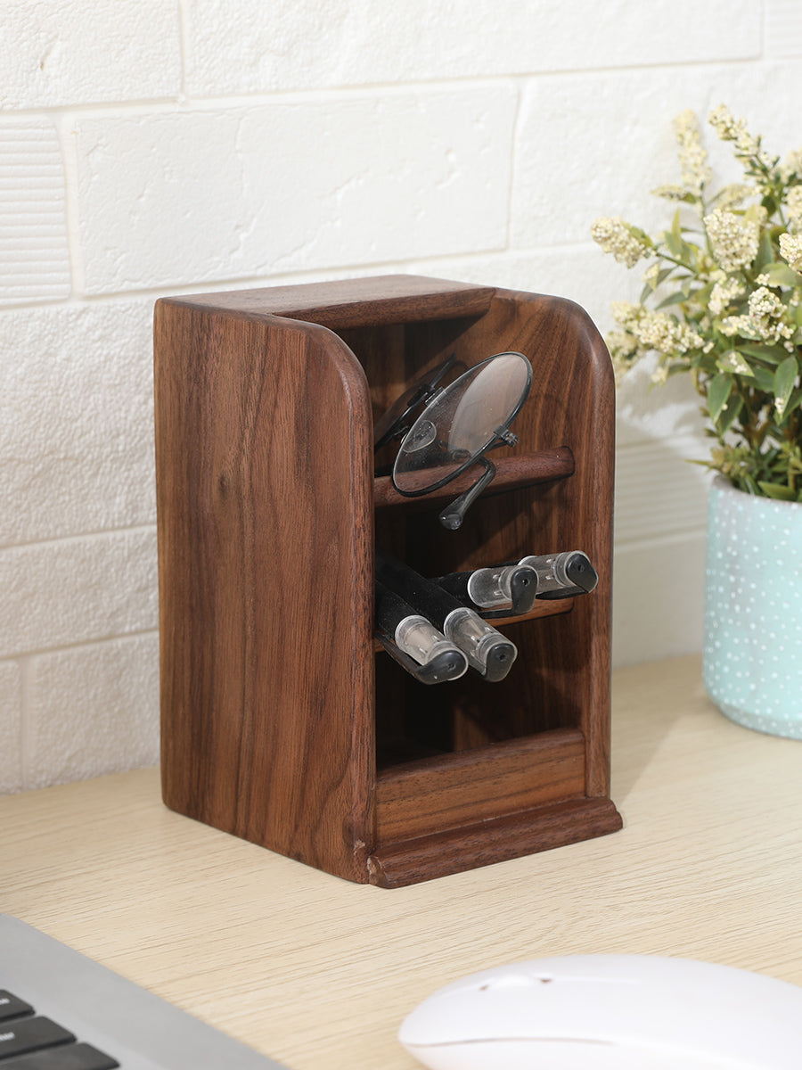Black Walnut Office Organization Pen Holder, Desktop Storage Box-Homelova