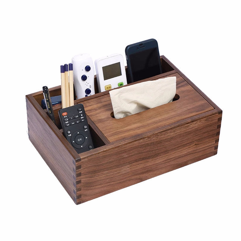 Wooden Storage Box, Tissue Box, Multifunctional Black Walnut Desktop Organizer-Homelova