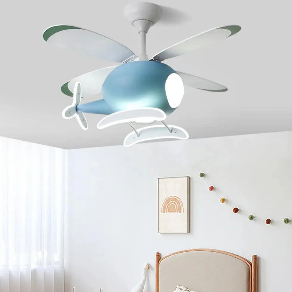 Blue Helicopter Modern Ceiling Fan With Light-Homelova