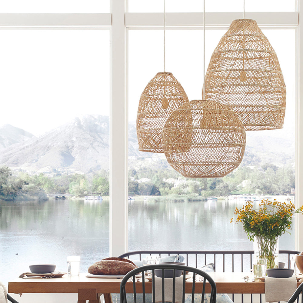 Boho Dining Room Rattan Pendant Light-Homelova