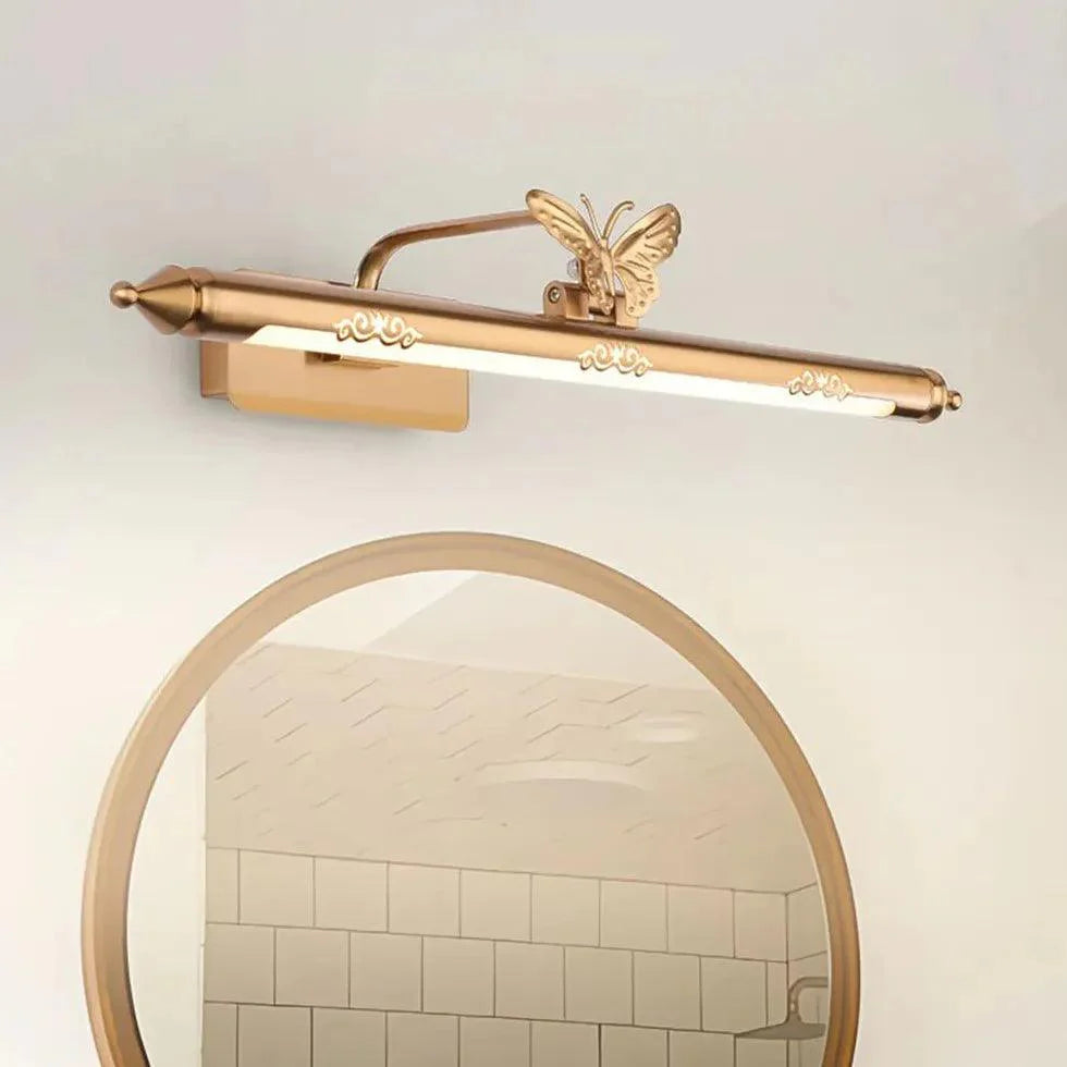 Butterfly Decor Vintage Brass Bathroom Mirror Lights-Homelova