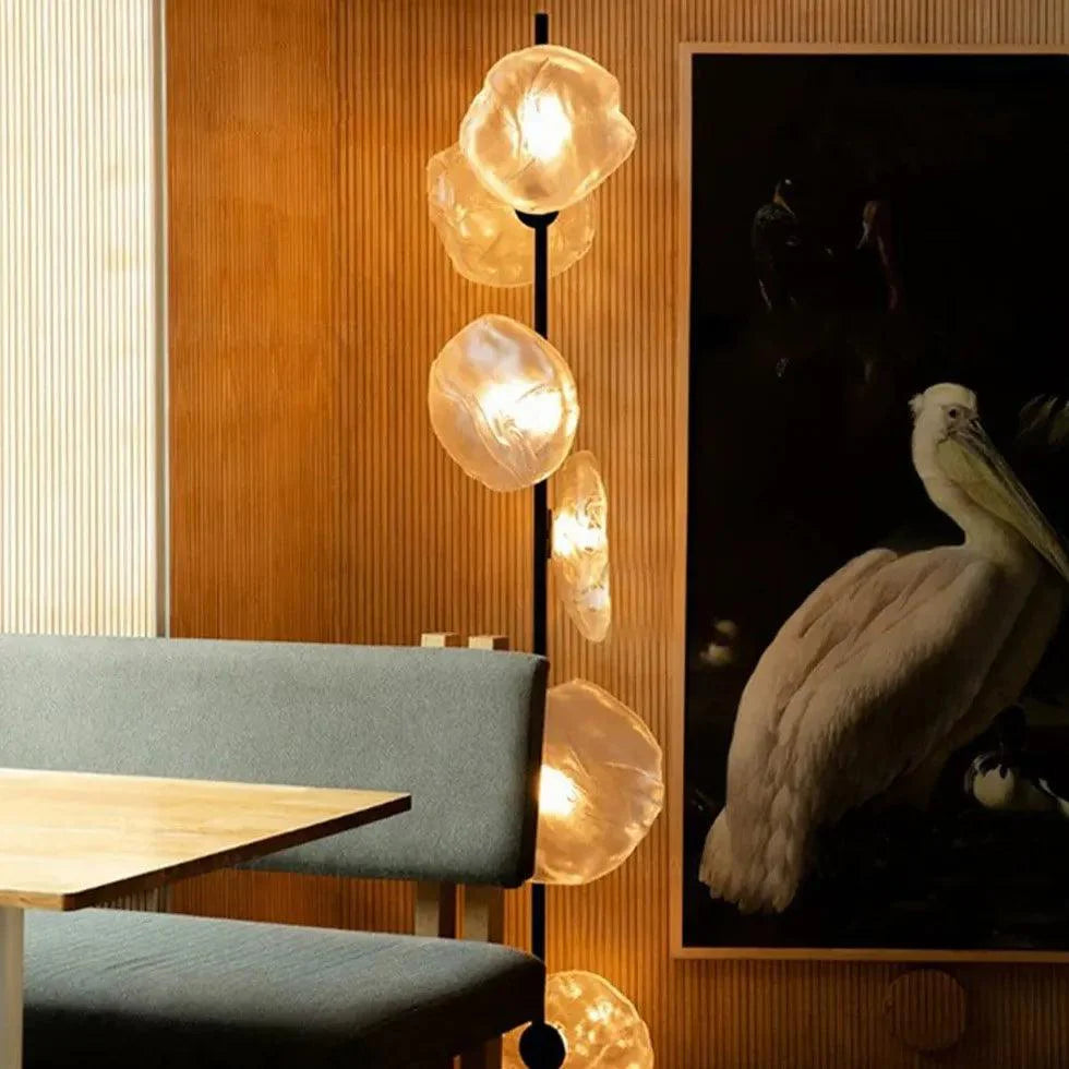 Multi-Head Transparent Glass Straight Pole Floor Lamp-Homelova