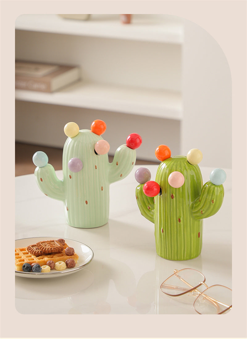 Cactus Ceramic Fruit Fork Set - 6 Colorful Mini Forks-Homelova