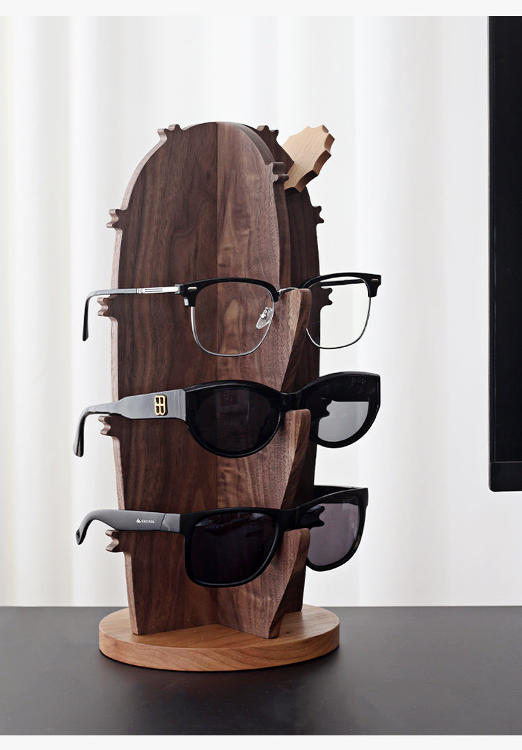 Cactus Wood Glasses Display Stand: Black Walnut Eyewear Organizer-Homelova