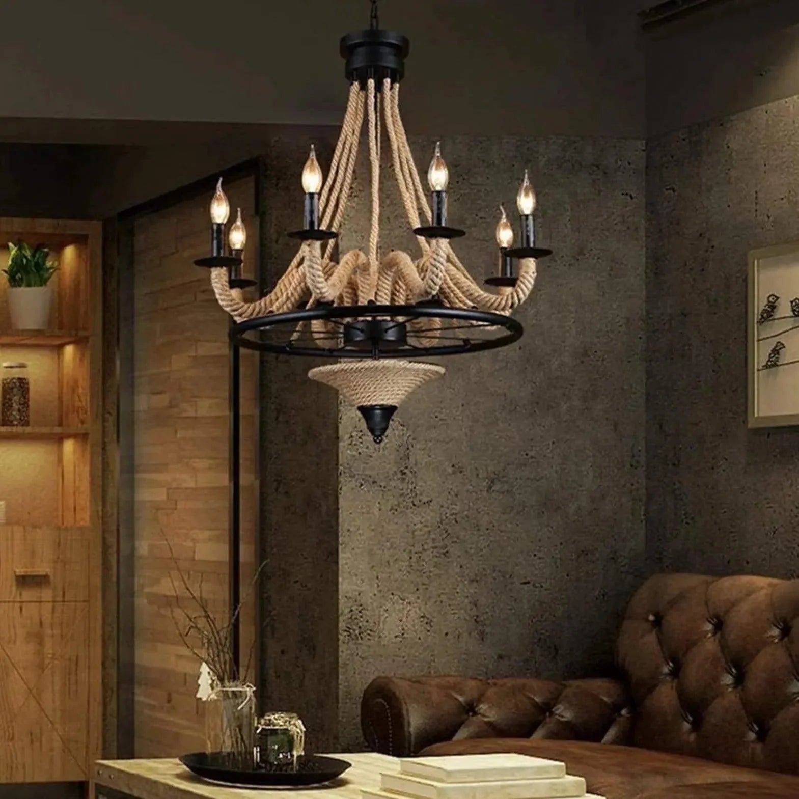 Candle Black Rope Vintage Chandelier-Homelova