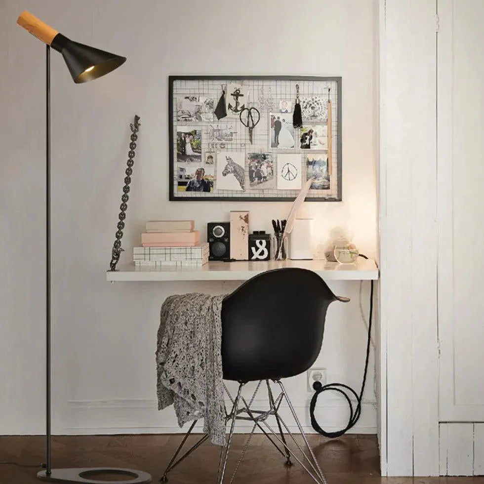 Wooden Cone Black Slim Floor Lamp-Homelova