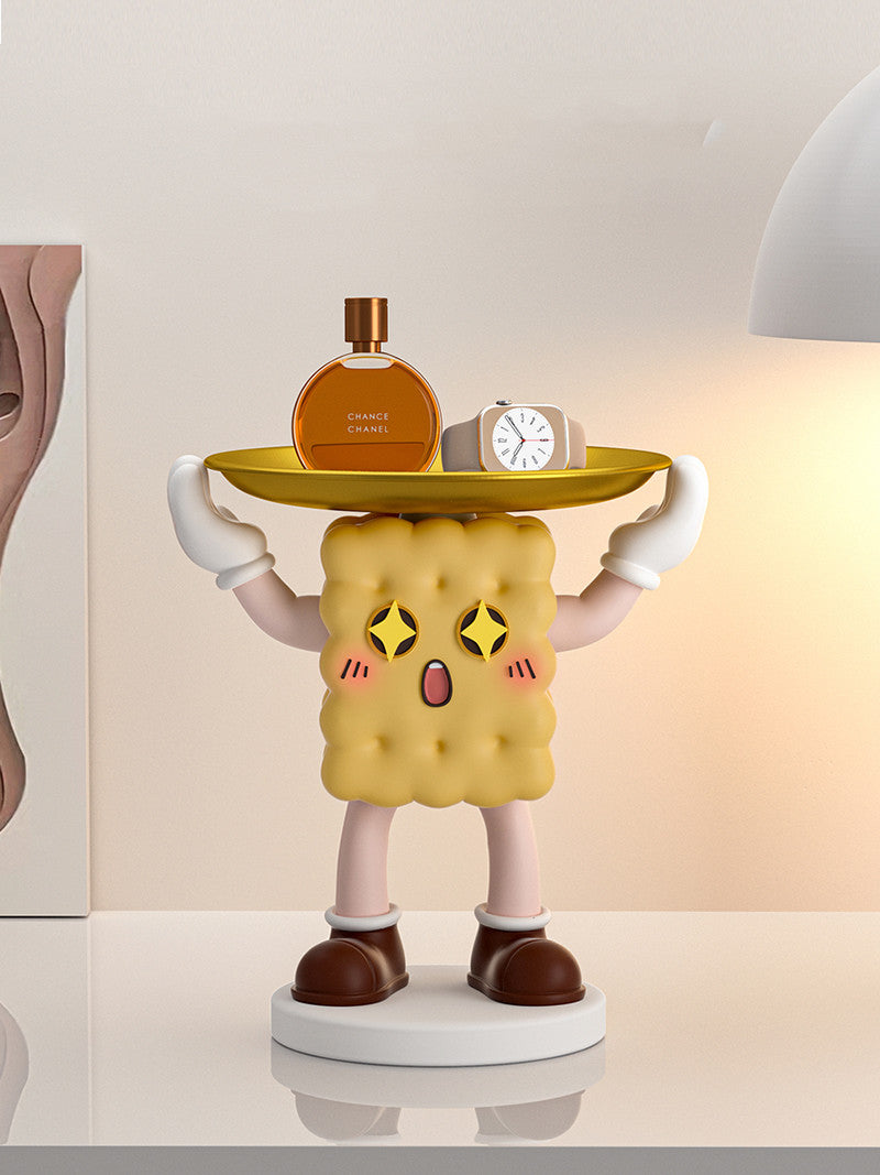 Cartoon Biscuit Figurine with Tray: Fun and Handy Desk Organizer-Homelova
