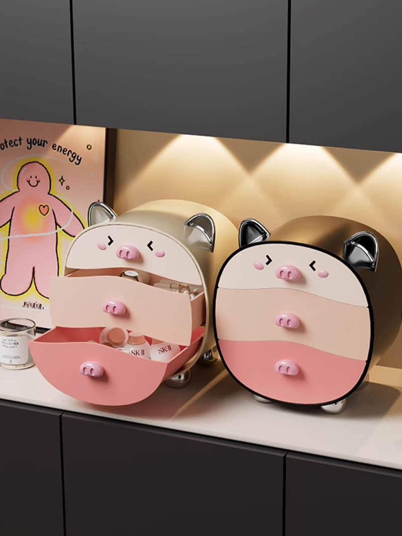 Cartoon Pig Storage Box With Drawer, Office Bedroom Desk Organization-Homelova