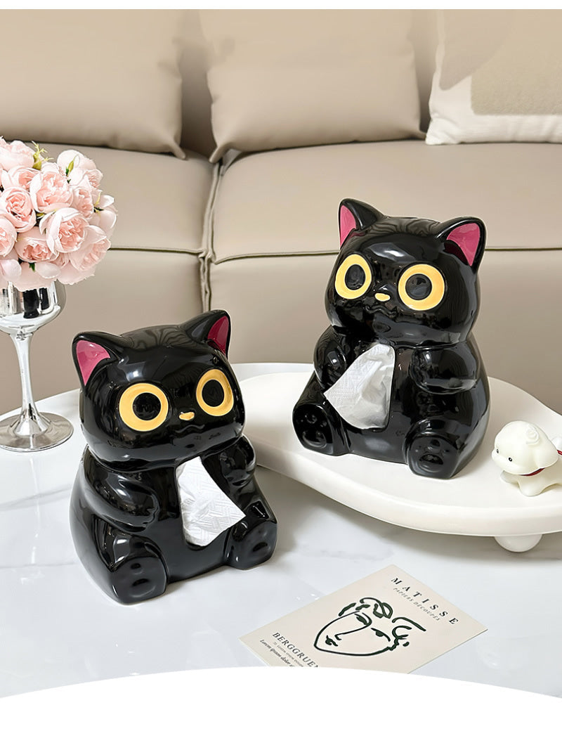 Ceramic Black Cat Tissue Box - Cute Home Decor,Desktop Organization-Homelova