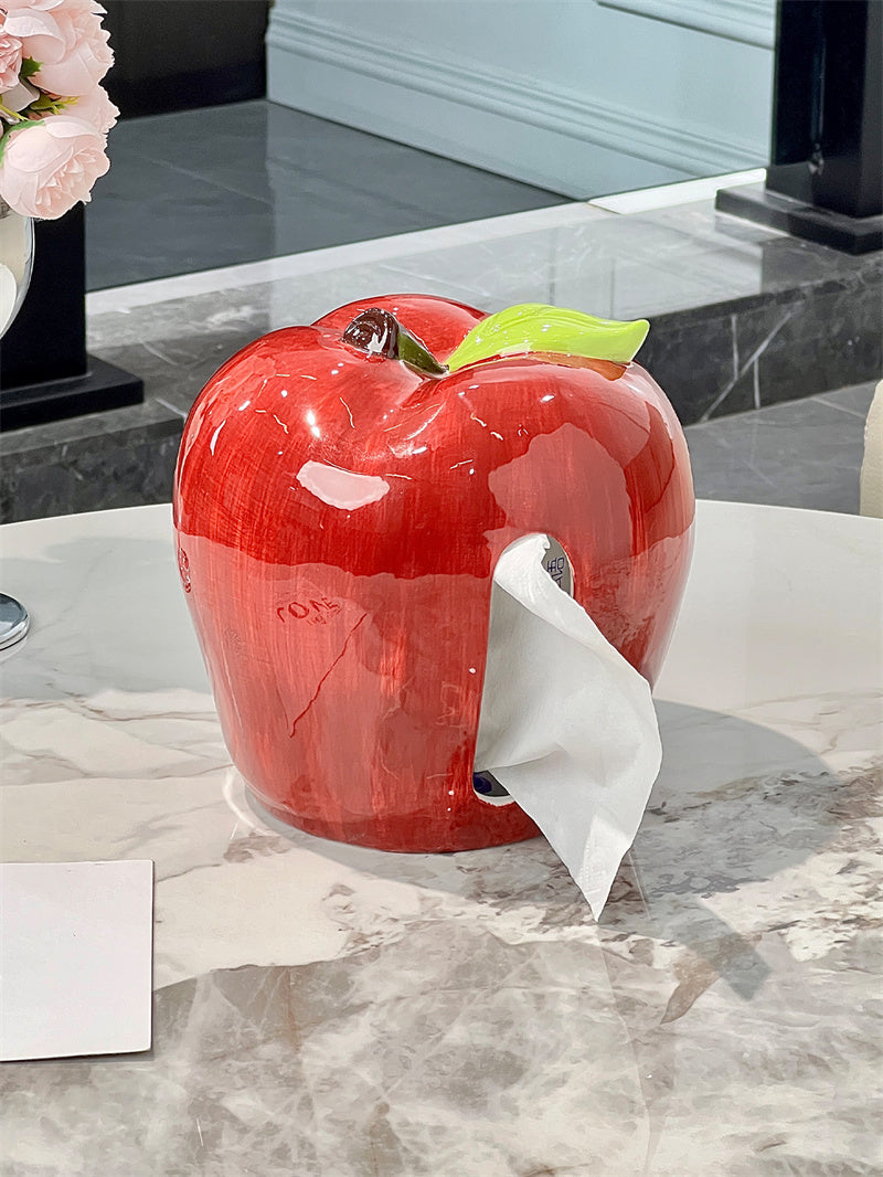 Ceramic Red Apple Tissue Box - Elegant Fruit-Shaped Home Decor with Functional Storage-Homelova