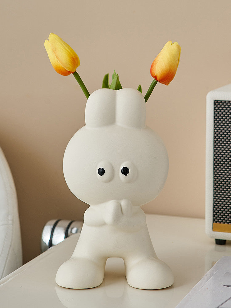Charming White Rabbit Ceramic Vase: Whimsical and Elegant Home Decor-Homelova