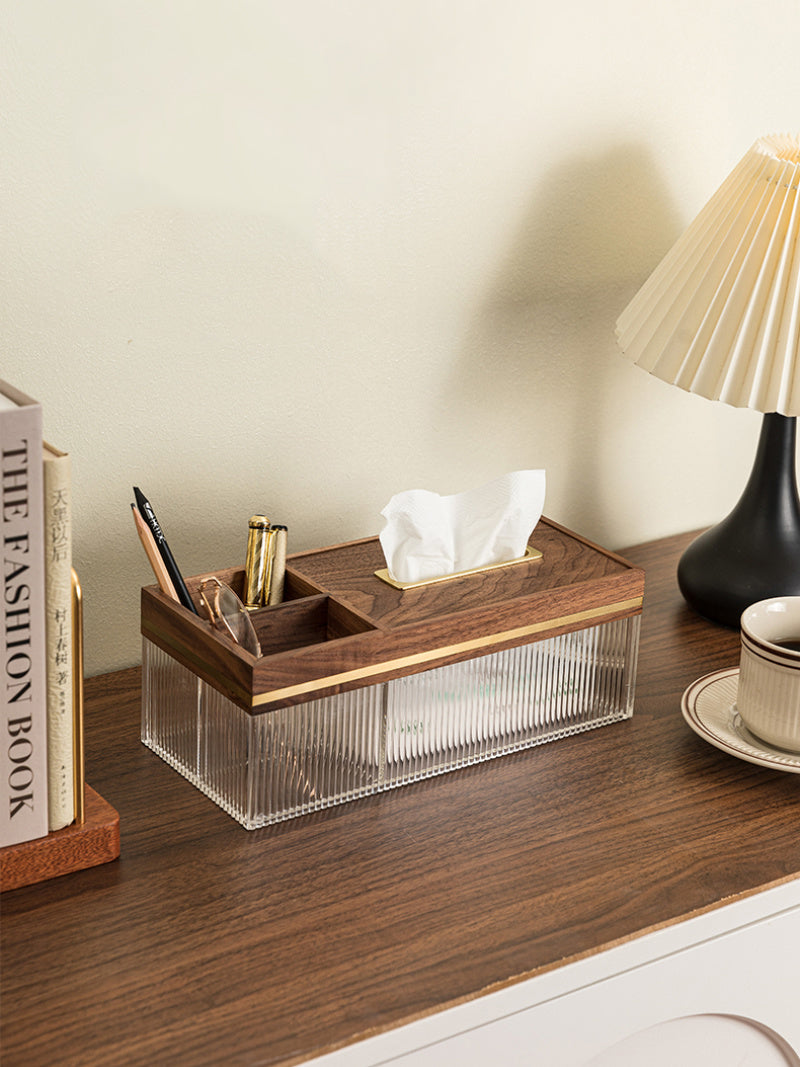 Classic Art Wooden Transparent Facial Tissue Holders with Storage Box-Homelova