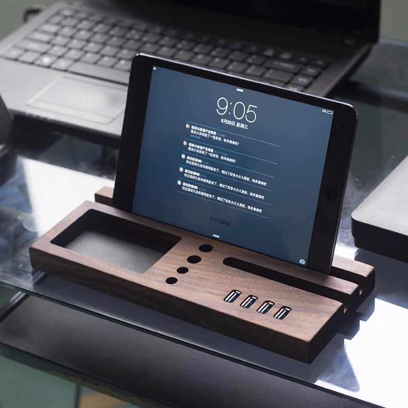 Classic Black Walnut Ipad Stand, Wooden Organization Pen Holder, Usb Hub-Homelova