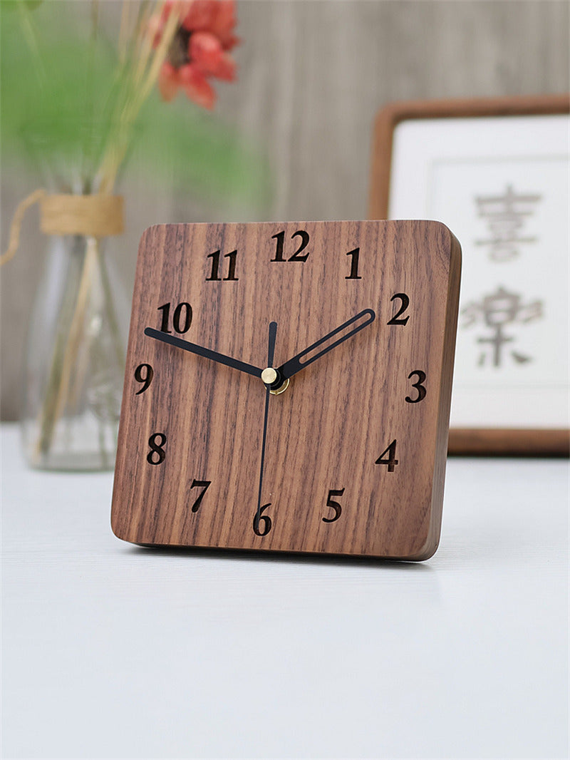 Classic Black Walnut Square Wooden Desk Clock - Timeless Elegance-Homelova