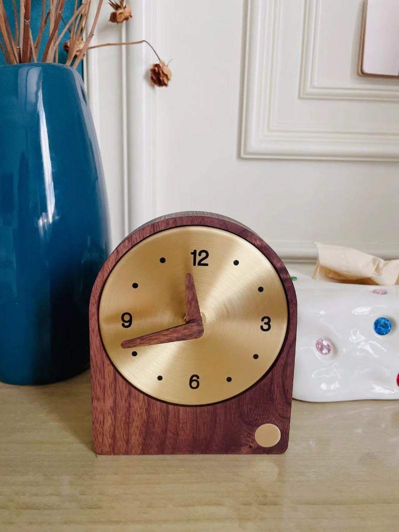 Classic Brass Wood Desktop Silent Clock,Black Walnut Design Art-Homelova
