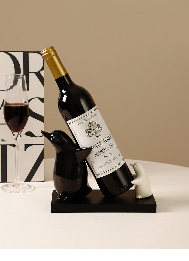 Whimsical Mother and Baby Penguin Wine Rack: Unique and Playful Bottle Display-Homelova