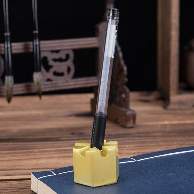 Classic Brass Pen Holder: Elegant and Timeless Desk Accessory-Homelova