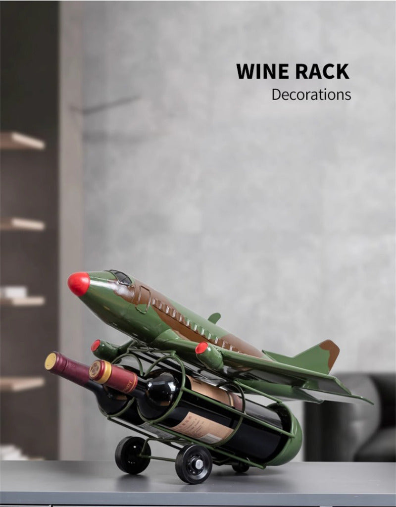Classic Fighter Jet Model Iron Wine Rack - Vintage Aviation Decor-Homelova