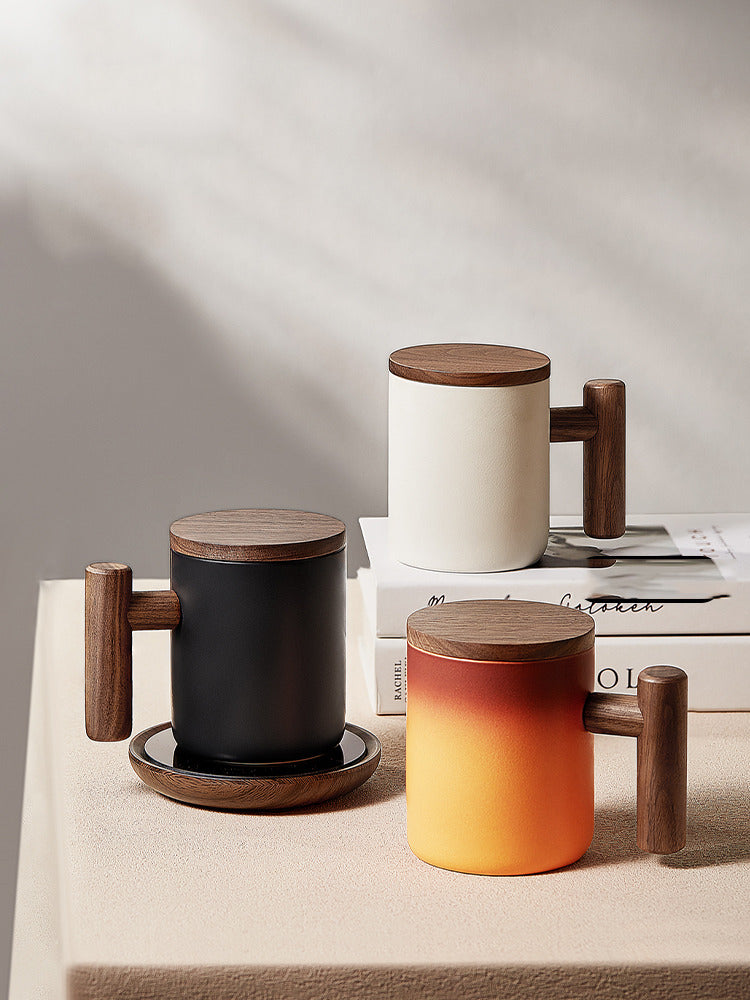 Classic Gradient Ceramic Mug with Wooden Handle - Artistic Elegant Drinkware-Homelova