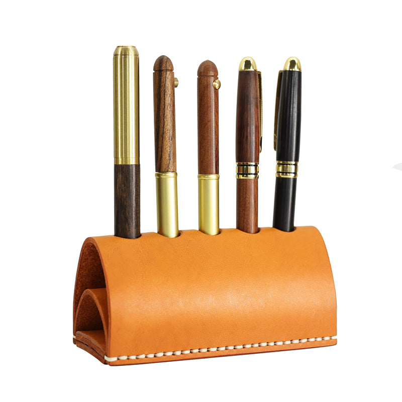 Classic Handmade Genuine Leather Five-Hole Pen Holder, Creative Gift-Homelova