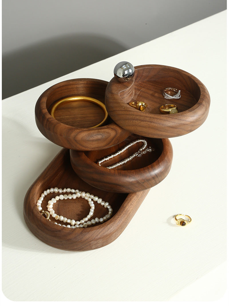 Classic Multi-Layer Rotating Jewelry Box - Walnut & Maple Wood Organizer-Homelova
