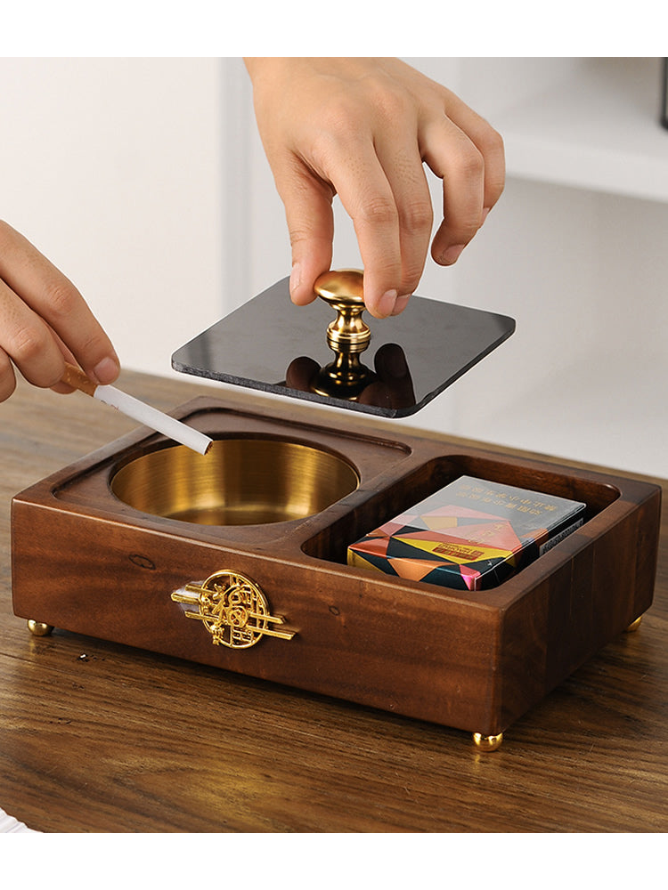 Classic Wooden Ashtray, Living Room Desktop Cigarette Box Storage-Homelova