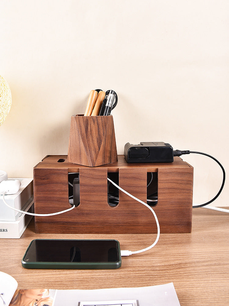 Classic Wooden Desktop Power Cord,Power Strip Organizer: Cable Management Solution-Homelova