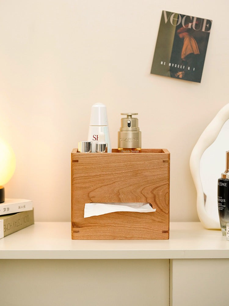 Classic Wooden Tissue Box with Storage Compartment-Homelova