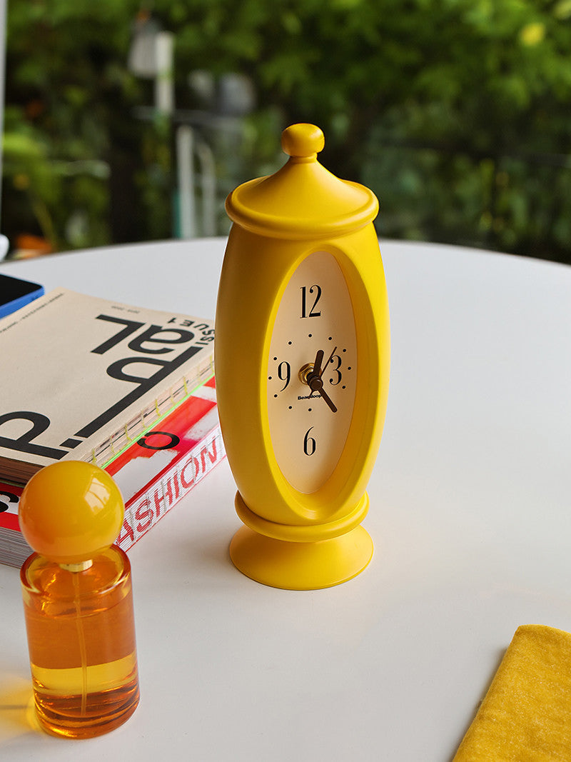Classic Yellow Oval Silent Desk Clock: Timeless and Quiet Art Design-Homelova