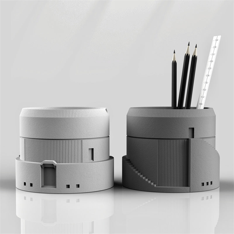 Concrete Ancient Building Pen Holder, Office Desktop Organizer Decoration-Homelova