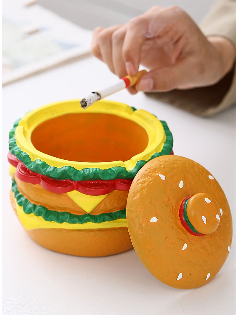 Concrete Hamburger Ashtray with Lid - Novelty Fast Food-Themed Smoking Accessory-Homelova
