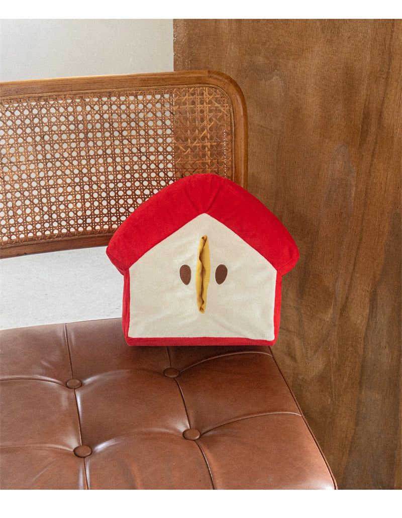 Cozy Red House Plush Tissue Box Cover - for Living Room & Bedroom-Homelova