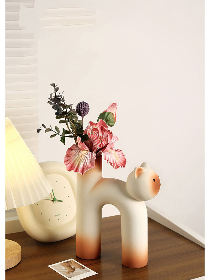 Creative Abstract Cat Ceramic Vase, Home Office Art Desktop Decoration-Homelova