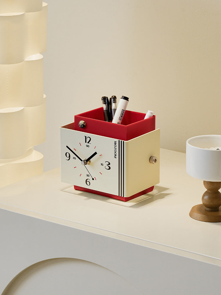 Creative art style clock with pen holder function-Homelova