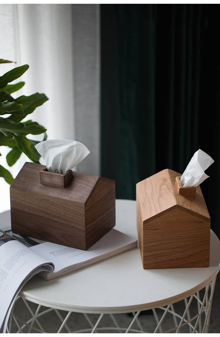 Creative Chimney House Wooden Tissue Box, Home Office Decoration-Homelova